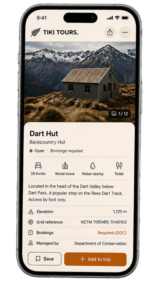Tiki Tours mobile app — Trail detail screen